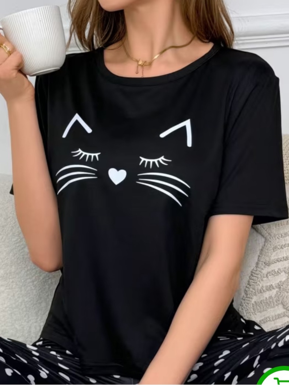 Black Cat Face Heart Graphic T Shirt with White Accents Size XXL New With Tag